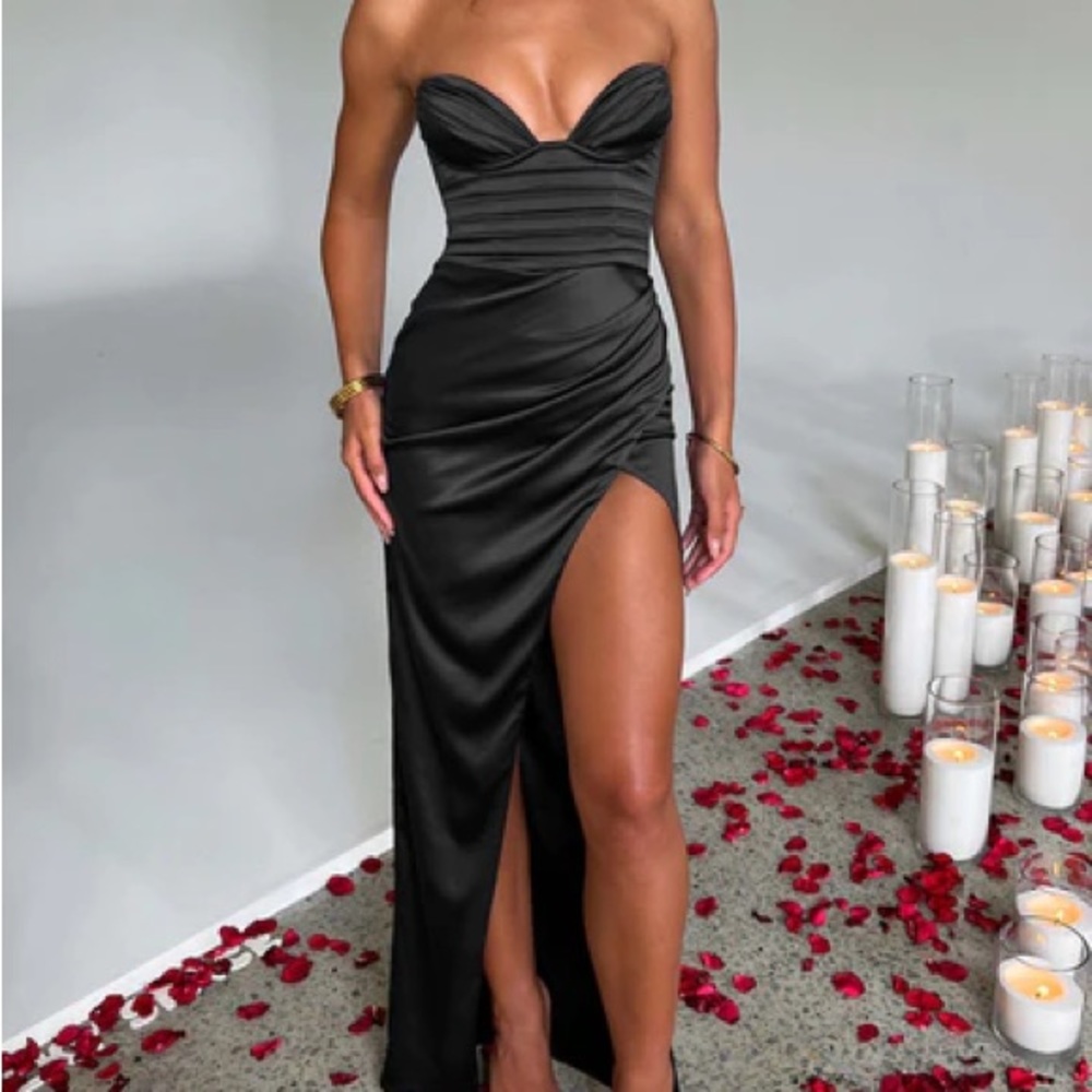 Black satin maxi formal dress